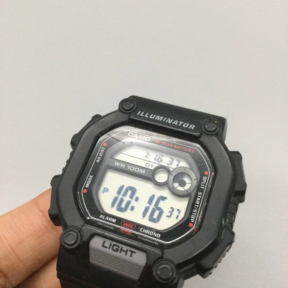 Casio 3488 W-737H Mens Watch 44mm Black Digital WR 100M Alarm Chrono